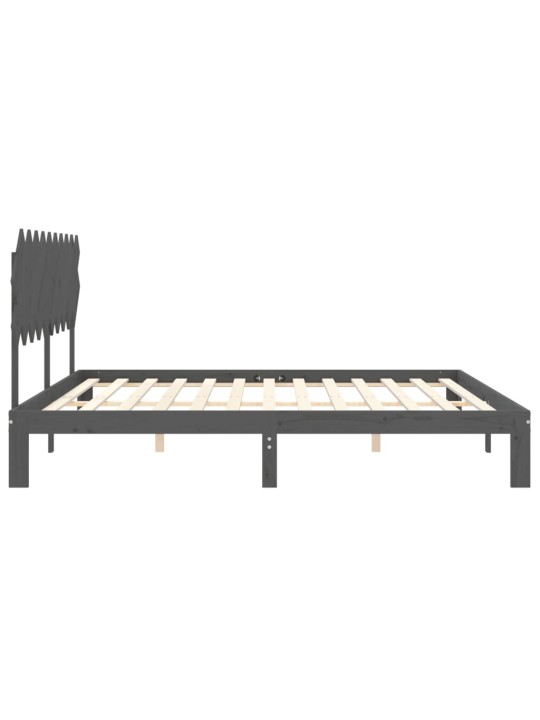 Rám postele s čelem šedý 200 x 200 cm masivní dřevo