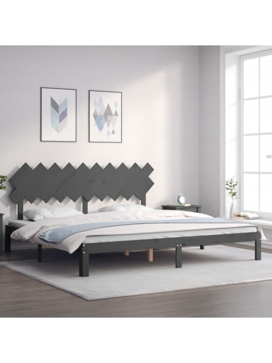Rám postele s čelem šedý 200 x 200 cm masivní dřevo