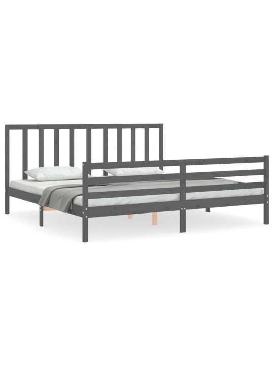 Rám postele s čelem šedý 200 x 200 cm masivní dřevo
