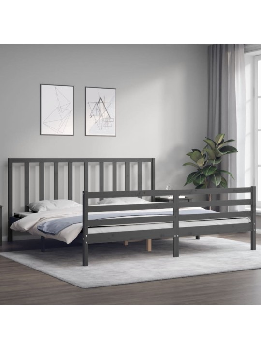Rám postele s čelem šedý 200 x 200 cm masivní dřevo