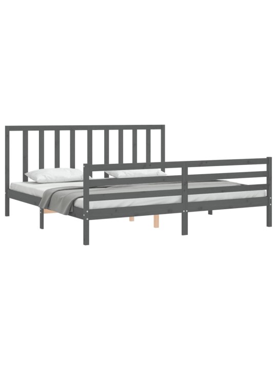 Rám postele s čelem šedý 200 x 200 cm masivní dřevo