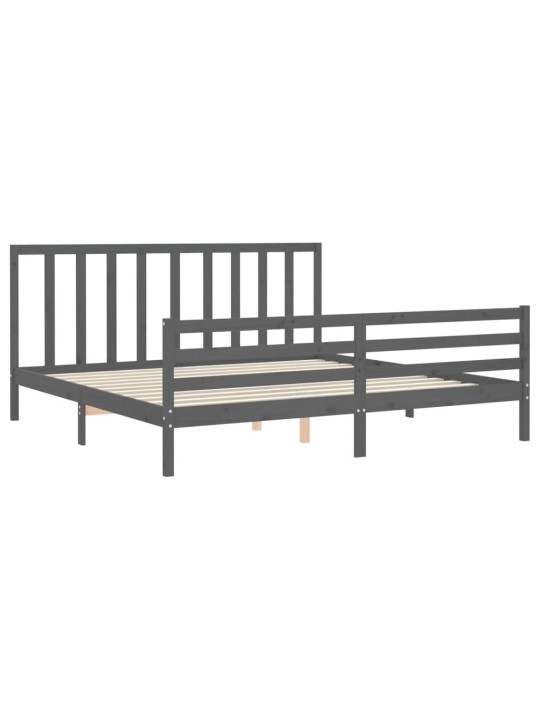 Rám postele s čelem šedý 200 x 200 cm masivní dřevo