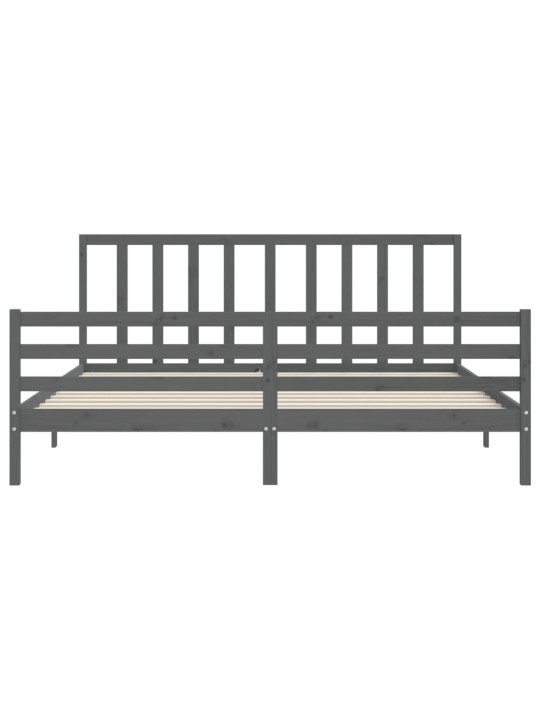 Rám postele s čelem šedý 200 x 200 cm masivní dřevo