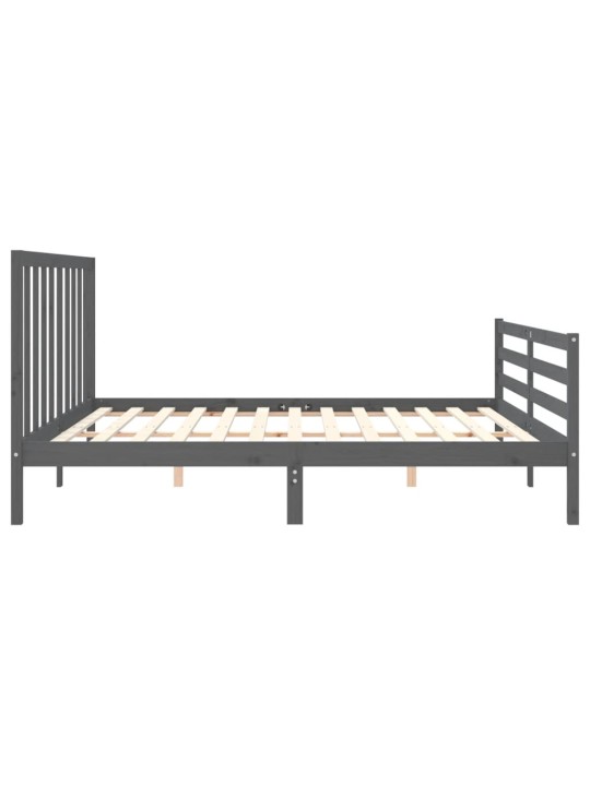Rám postele s čelem šedý 200 x 200 cm masivní dřevo