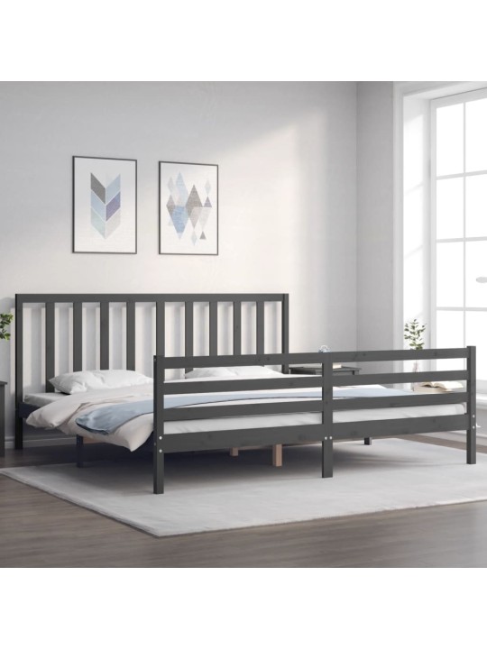 Rám postele s čelem šedý 200 x 200 cm masivní dřevo