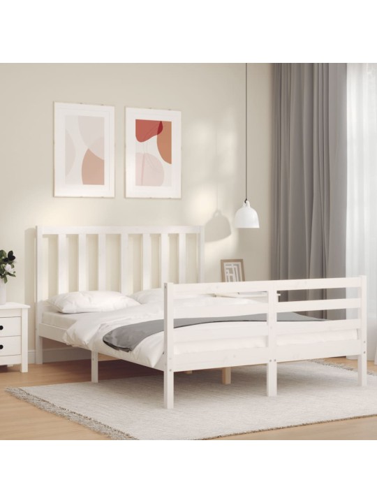 Rám postele s čelem bílý Small Double masivní dřevo
