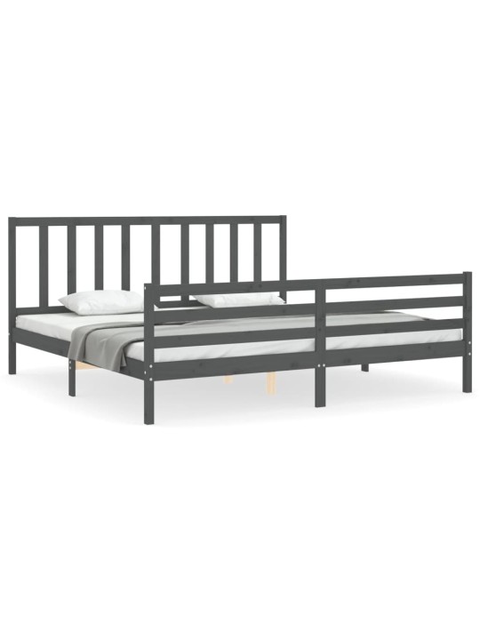 Rám postele s čelem šedý 200 x 200 cm masivní dřevo
