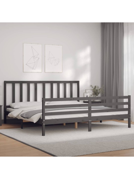 Rám postele s čelem šedý 200 x 200 cm masivní dřevo