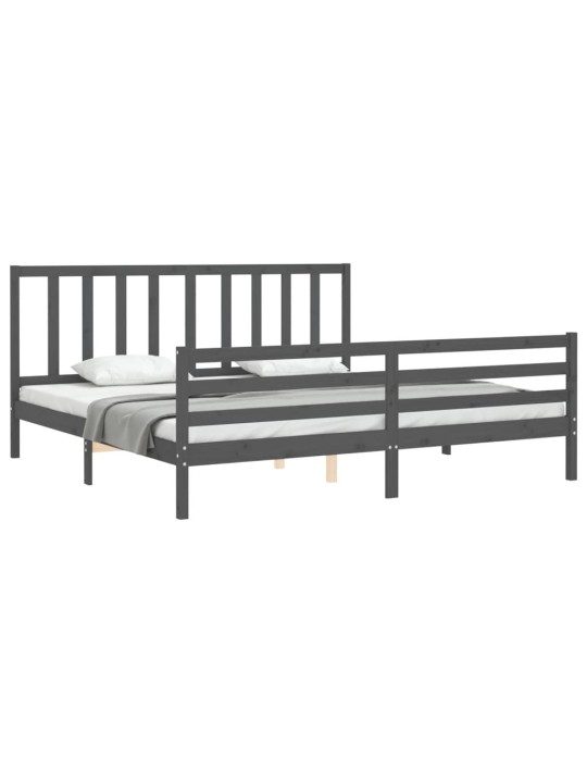 Rám postele s čelem šedý 200 x 200 cm masivní dřevo