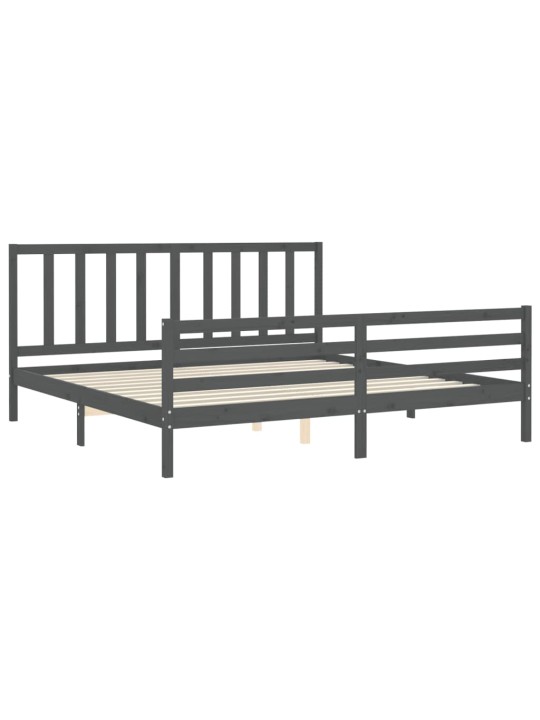 Rám postele s čelem šedý 200 x 200 cm masivní dřevo