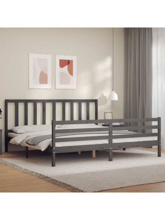 Rám postele s čelem šedý 200 x 200 cm masivní dřevo