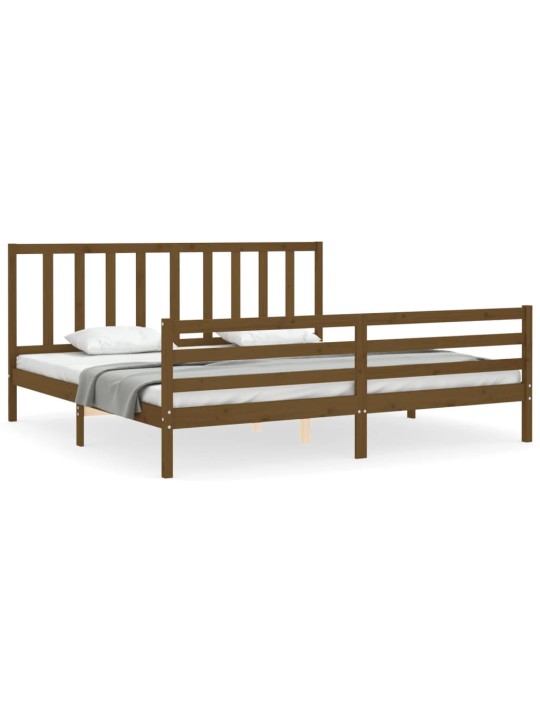 Rám postele s čelem medově hnědý 200 x 200 cm masivní dřevo