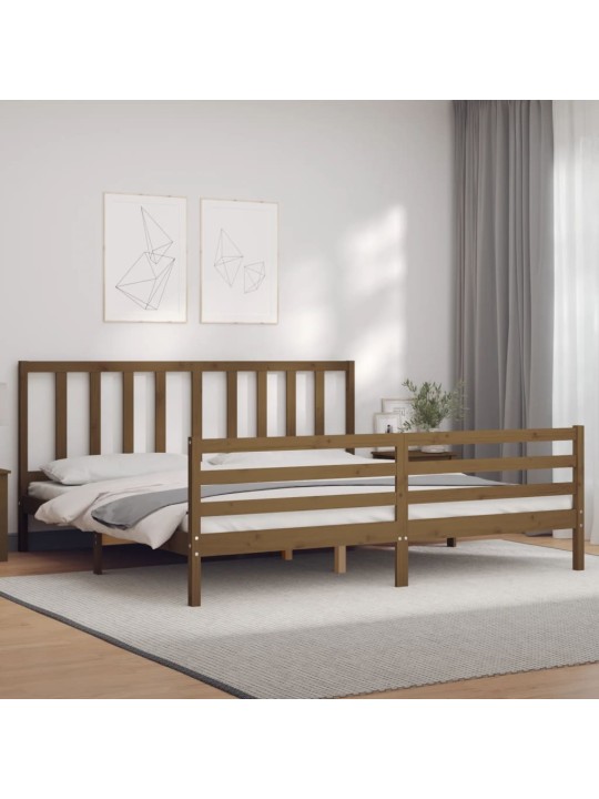 Rám postele s čelem medově hnědý 200 x 200 cm masivní dřevo