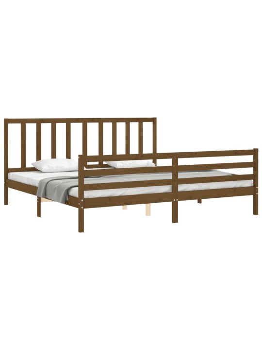 Rám postele s čelem medově hnědý 200 x 200 cm masivní dřevo