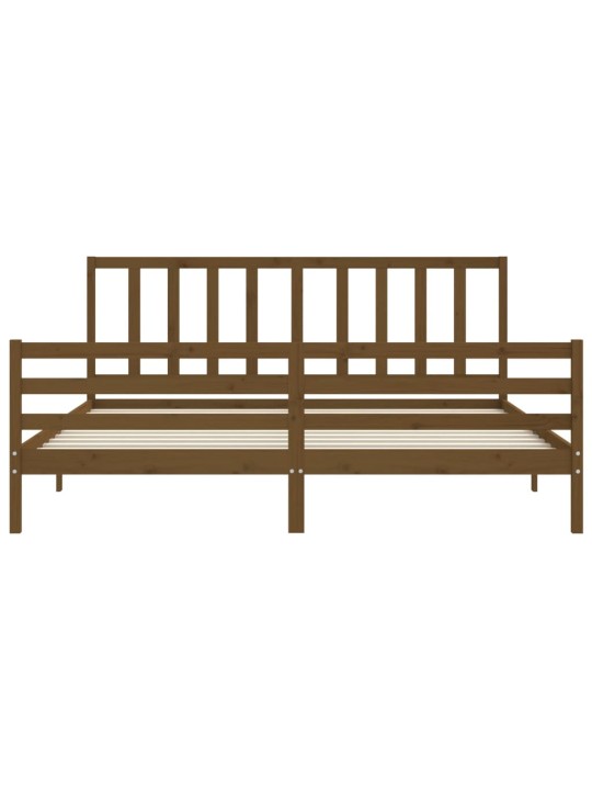 Rám postele s čelem medově hnědý 200 x 200 cm masivní dřevo