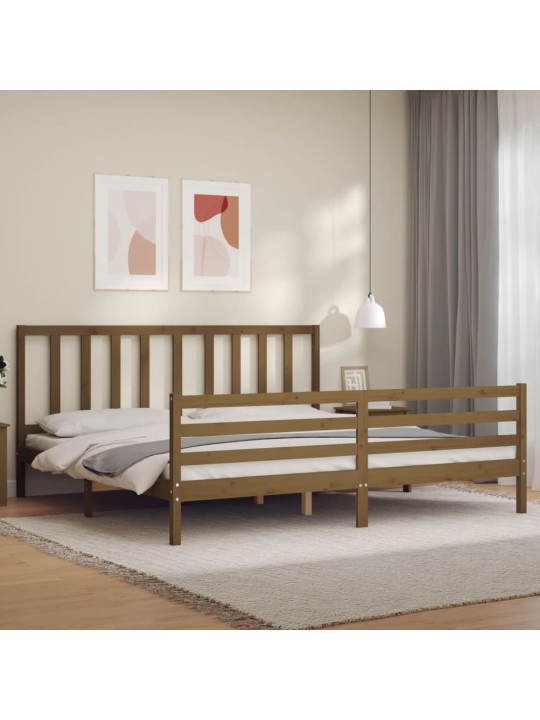 Rám postele s čelem medově hnědý 200 x 200 cm masivní dřevo
