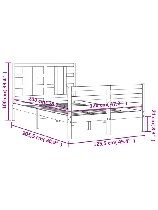 Rám postele s čelem bílý 120 x 200 cm masivní dřevo