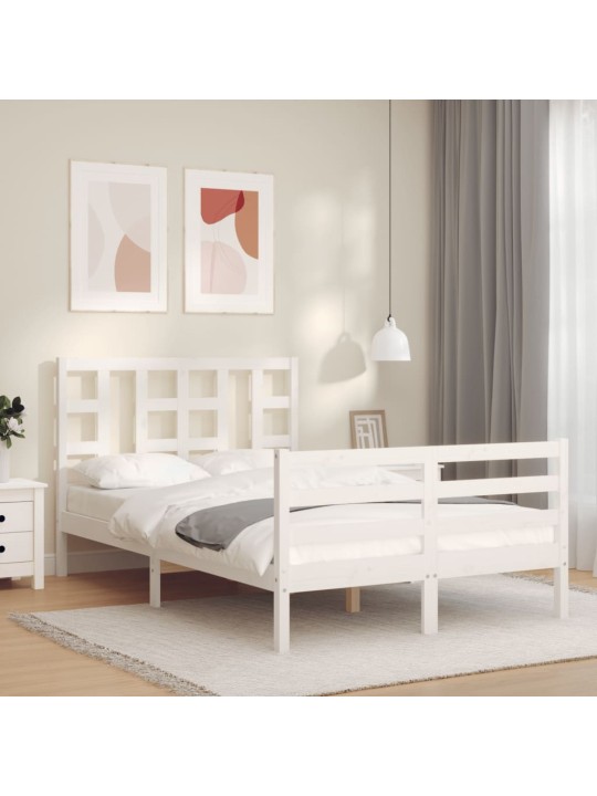 Rám postele s čelem bílý 120 x 200 cm masivní dřevo