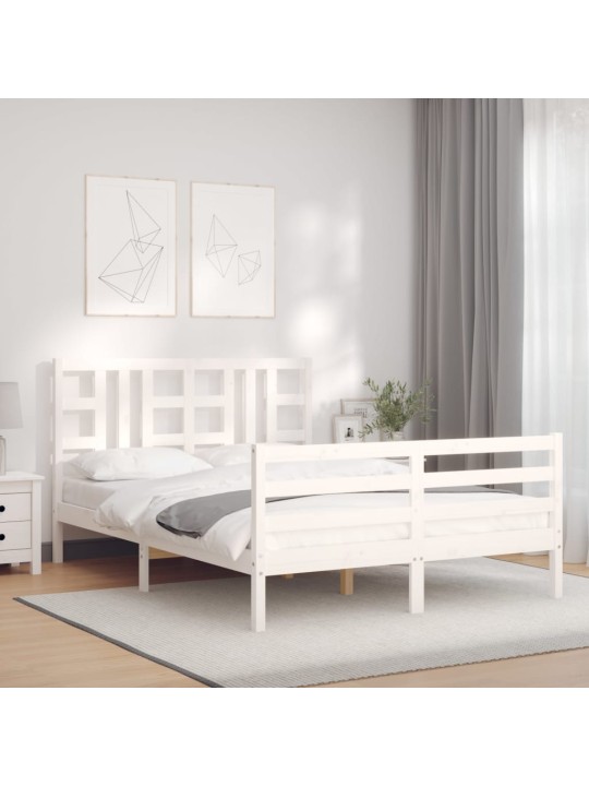 Rám postele s čelem bílý King Size masivní dřevo