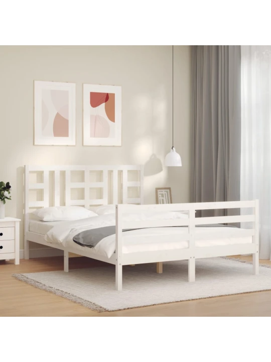 Rám postele s čelem bílý King Size masivní dřevo