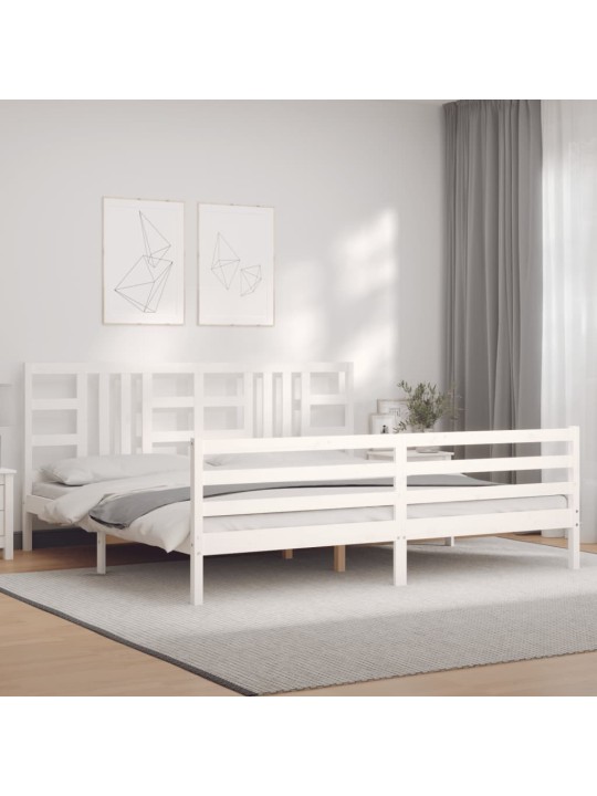 Rám postele s čelem bílý 200 x 200 cm masivní dřevo