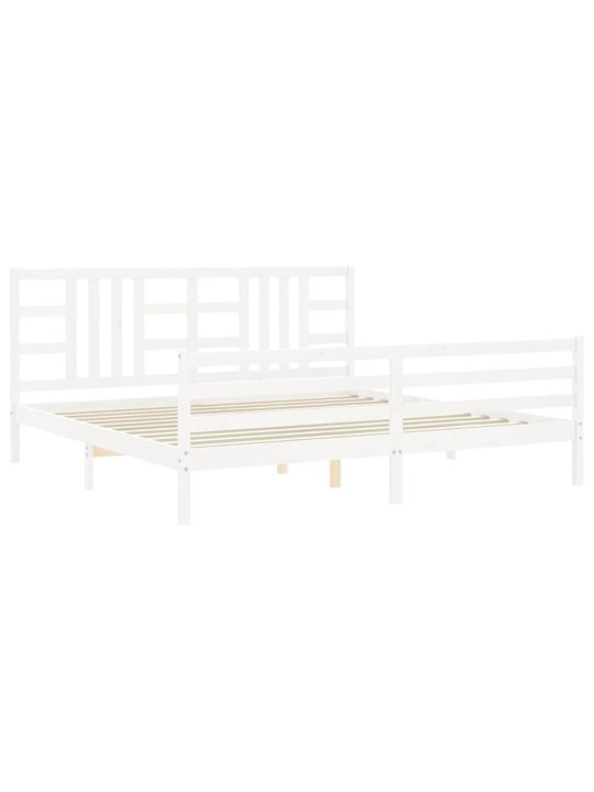 Rám postele s čelem bílý 200 x 200 cm masivní dřevo