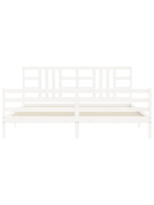 Rám postele s čelem bílý 200 x 200 cm masivní dřevo