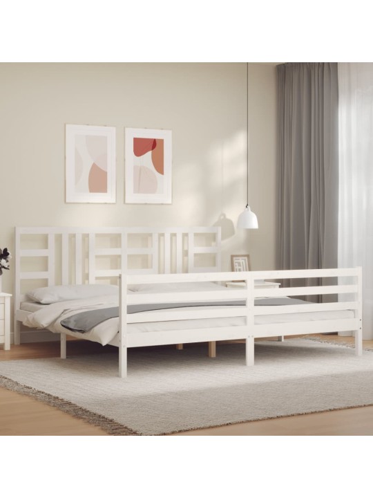 Rám postele s čelem bílý 200 x 200 cm masivní dřevo