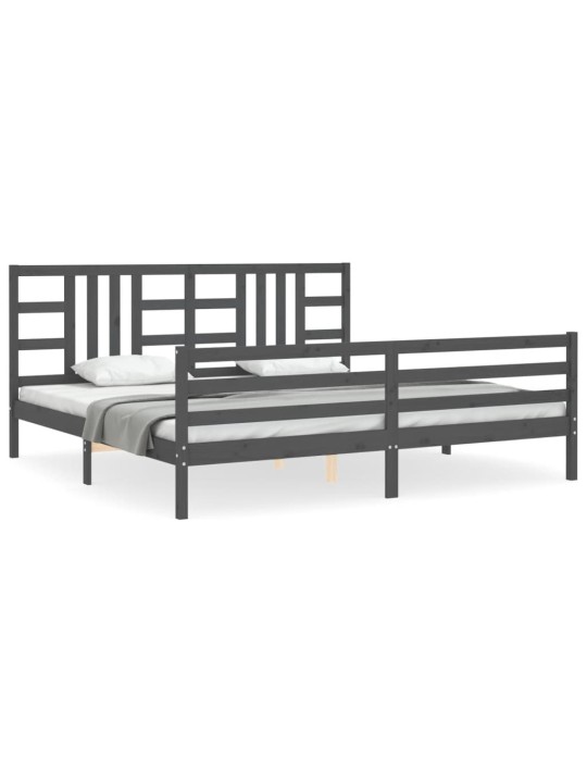 Rám postele s čelem šedý 200 x 200 cm masivní dřevo