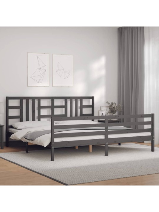 Rám postele s čelem šedý 200 x 200 cm masivní dřevo