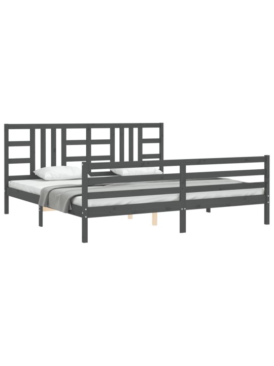 Rám postele s čelem šedý 200 x 200 cm masivní dřevo