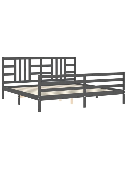 Rám postele s čelem šedý 200 x 200 cm masivní dřevo
