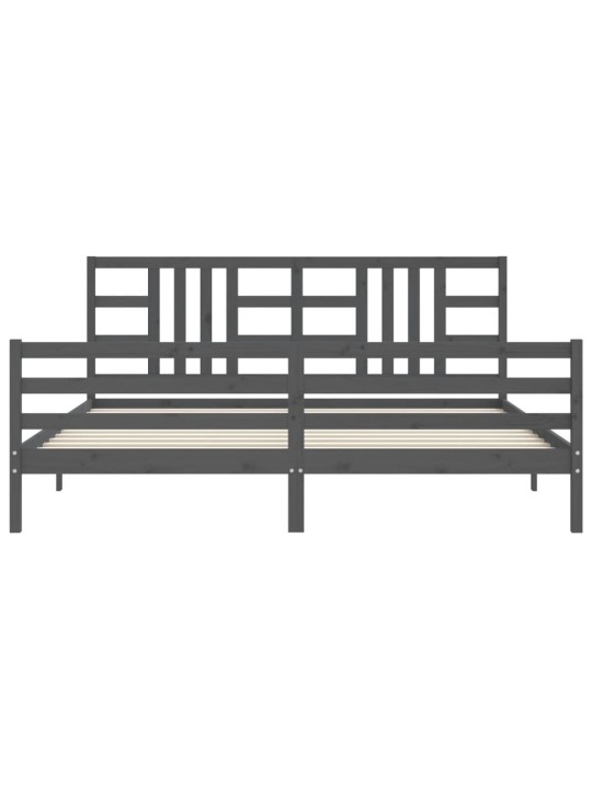 Rám postele s čelem šedý 200 x 200 cm masivní dřevo