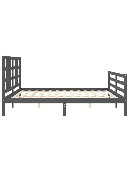 Rám postele s čelem šedý 200 x 200 cm masivní dřevo