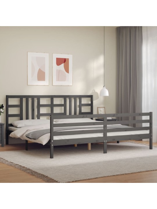 Rám postele s čelem šedý 200 x 200 cm masivní dřevo