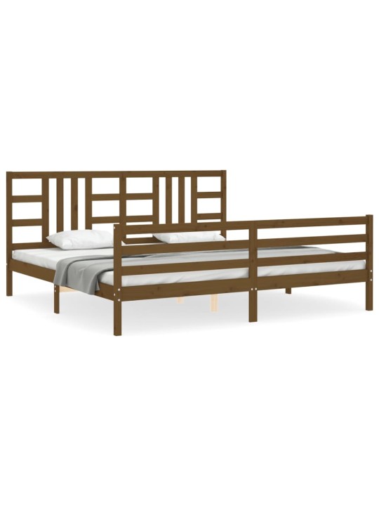 Rám postele s čelem medově hnědý 200 x 200 cm masivní dřevo