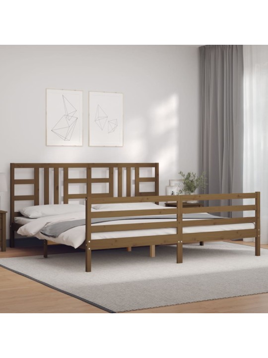 Rám postele s čelem medově hnědý 200 x 200 cm masivní dřevo