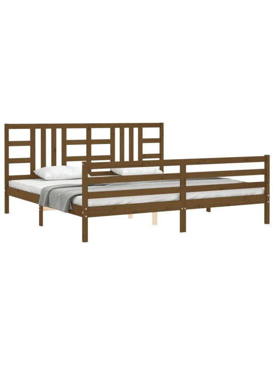 Rám postele s čelem medově hnědý 200 x 200 cm masivní dřevo