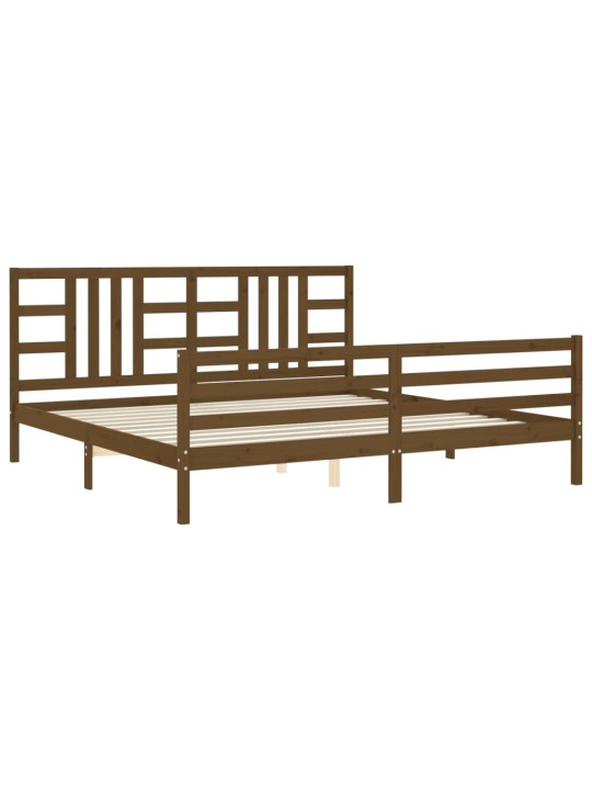 Rám postele s čelem medově hnědý 200 x 200 cm masivní dřevo