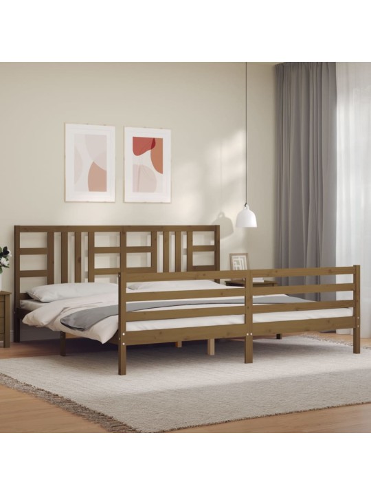 Rám postele s čelem medově hnědý 200 x 200 cm masivní dřevo