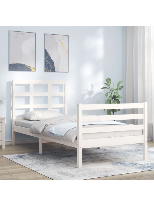 Rám postele s čelem bílý Small Single masivní dřevo