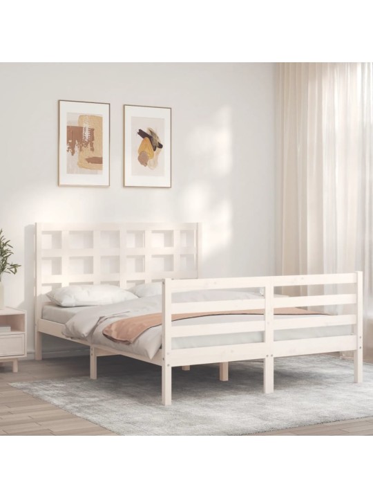 Rám postele s čelem bílý Small Double masivní dřevo
