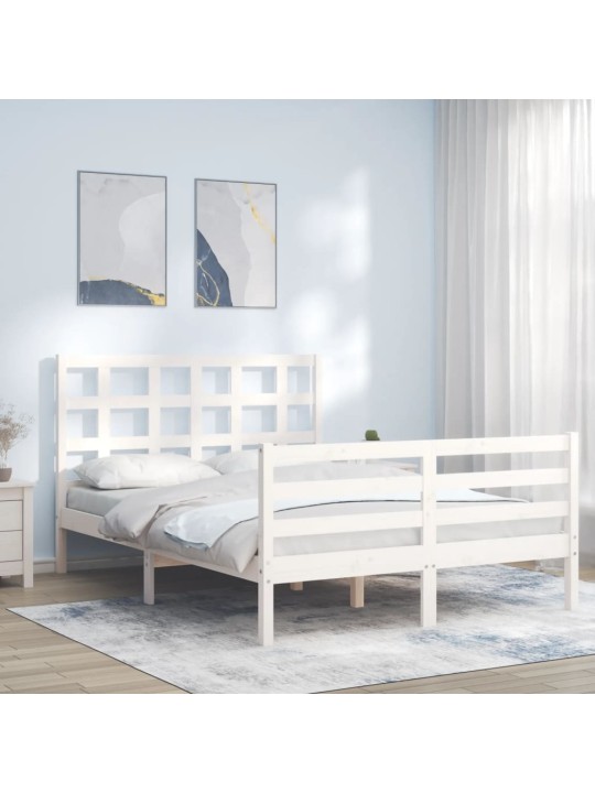 Rám postele s čelem bílý Small Double masivní dřevo