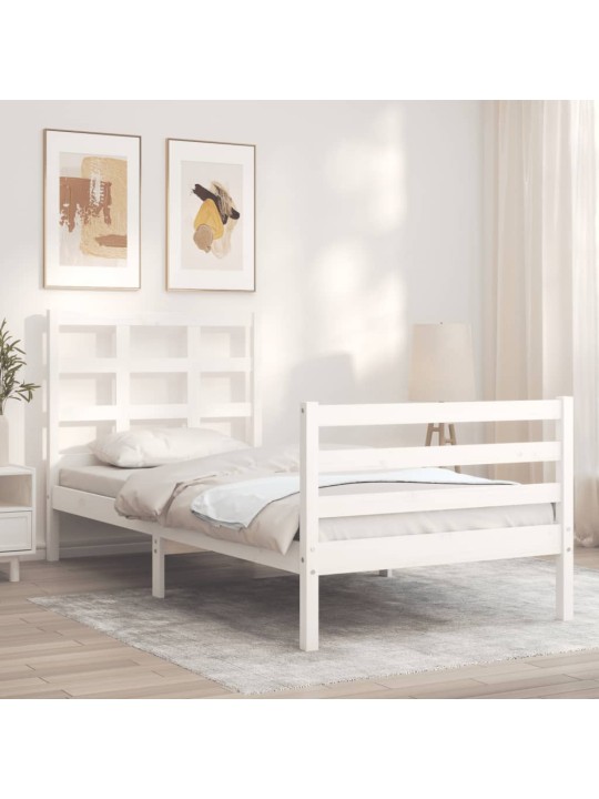 Rám postele s čelem bílý 90 x 200 cm masivní dřevo
