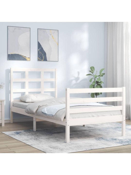 Rám postele s čelem bílý 90 x 200 cm masivní dřevo