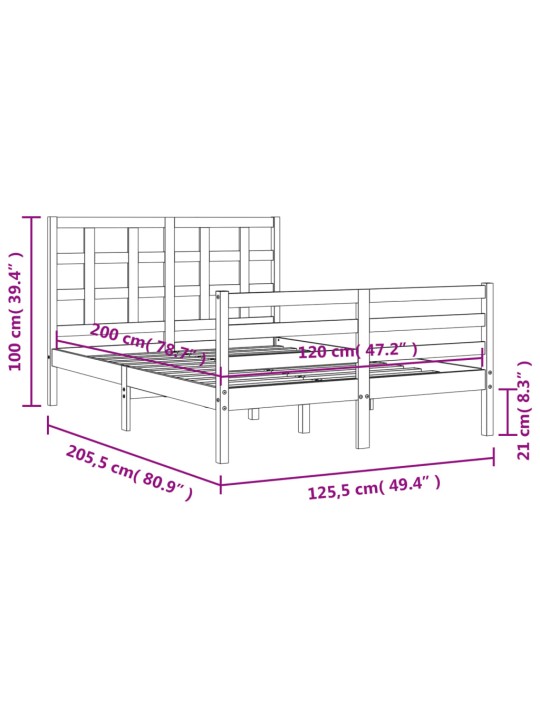Rám postele s čelem bílý 120 x 200 cm masivní dřevo
