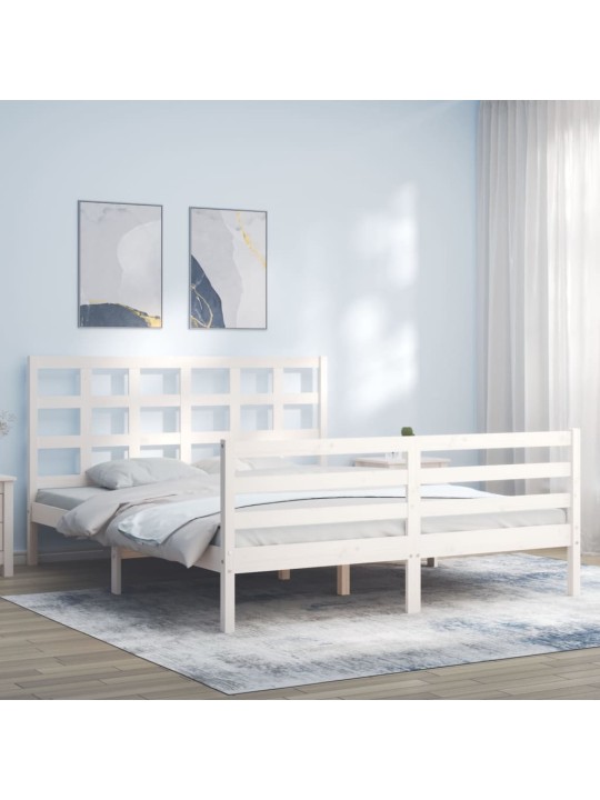 Rám postele s čelem bílý King Size masivní dřevo