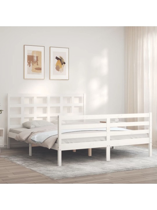 Rám postele s čelem bílý 160 x 200 cm masivní dřevo