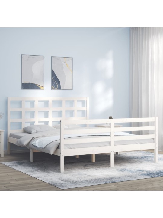 Rám postele s čelem bílý 160 x 200 cm masivní dřevo
