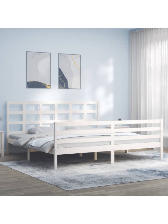 Rám postele s čelem bílý 200 x 200 cm masivní dřevo